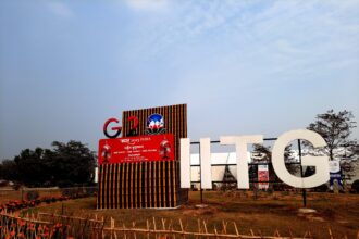 a large sign in front of a building