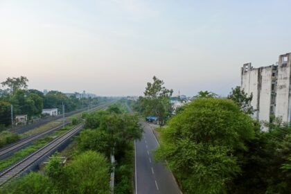 a view of a train track from a high viewpoint