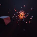 a bunch of cubes that are flying in the air