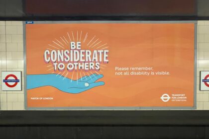 a sign on the side of a train