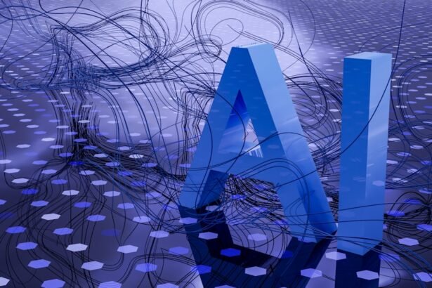 3D rendered ai text on dark digital background