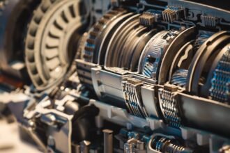 a close up of a machine with many gears