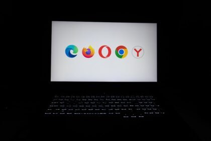 Browser logos displayed on a laptop screen