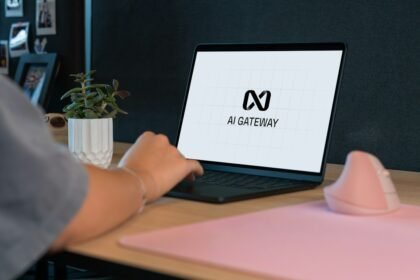 Person typing on laptop with "ai gateway" logo