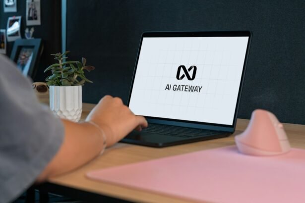 Person typing on laptop with "ai gateway" logo