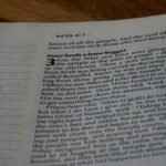 A close up of an open book on a table