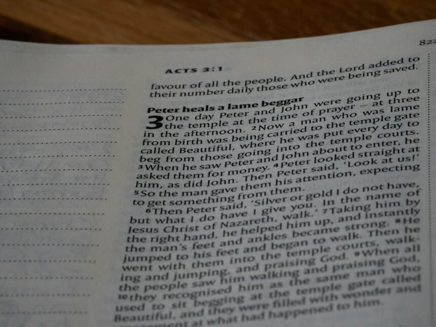 A close up of an open book on a table