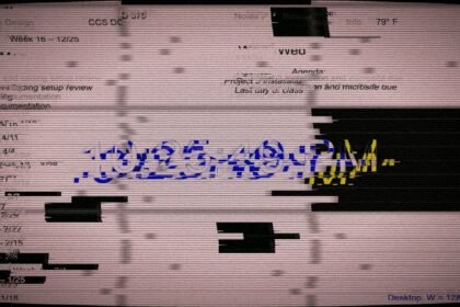 Glitching document with blue and yellow text